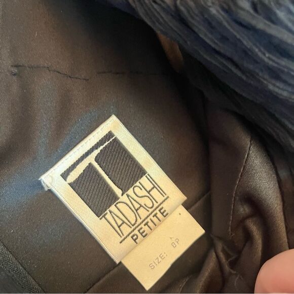 Tadashi Collection Black Silk Dress Pleated Waist & Flowing Skirt Size 8 P - Picture 3 of 6